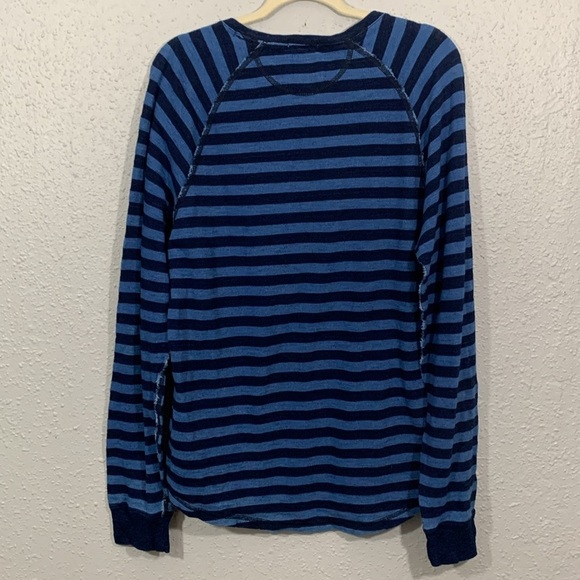 Lucky Brand True Indigo Thermal Waffle Knit Blue Stripe Pull-Over size L - Picture 5 of 5